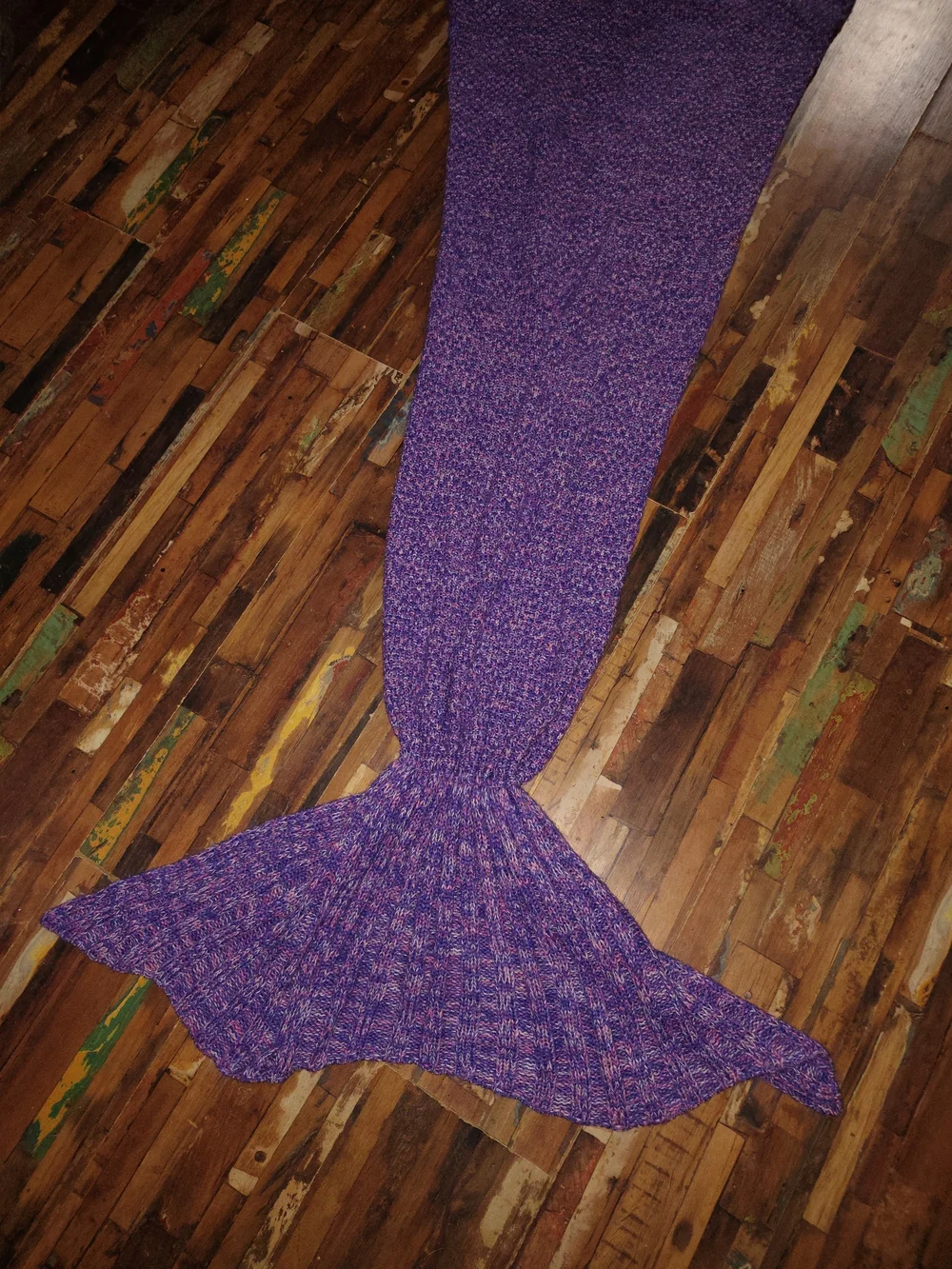 Kids Purple Mermaid Tail Knit Blanket